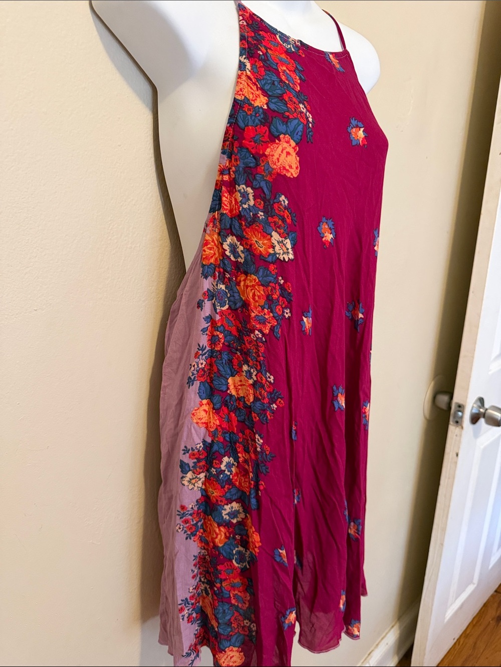 Floral Fuchsia Slip Dress with Spaghetti Straps - Picture 2 of 4